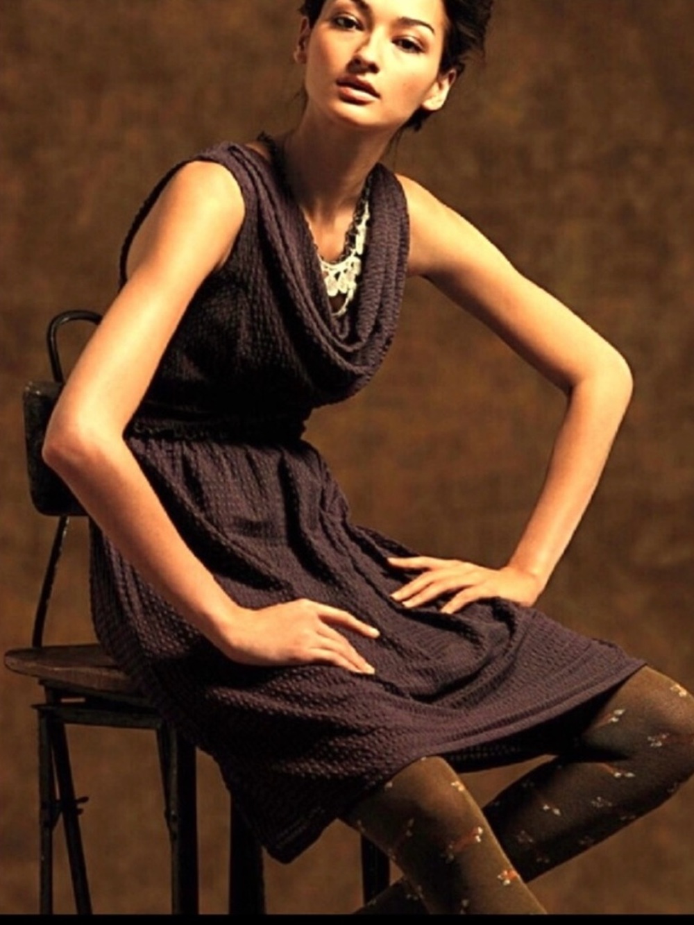 Anthropologie NWOT Sleeveless Cowl Neck Knit Dress lined has pockets Purple S